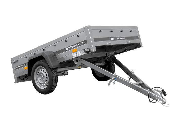 Autotransportanhänger 200×125 UNITRAILER GARDEN 201 KIPP mit BIS-Seitenwänden, H-800-Rahmen und grauer Plane-Neu