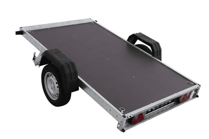 Autotransportanhänger 230×125 UNITRAILER FORCE 230 KIPP mit BIS-Seitenwänden, H-800-Rahmen und blauer Plane-Neu